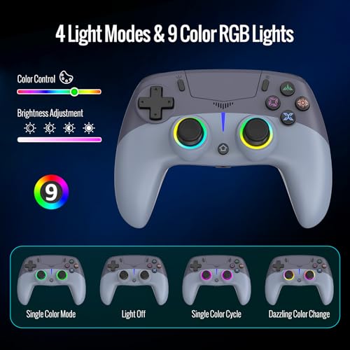 BETMI Wireless Controller for PS-5/Pro/Slim/PC (Blue/Gray) | Hall Effect Joystick & Trigger/Macro/6-Axis Gyro Sensor/Dual Vibration/Built-in Speaker/3.5mm Audio Jack/RGB Light - color: Blue/Gray