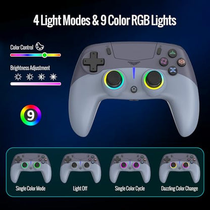 BETMI Wireless Controller for PS-5/Pro/Slim/PC (Blue/Gray) | Hall Effect Joystick & Trigger/Macro/6-Axis Gyro Sensor/Dual Vibration/Built-in Speaker/3.5mm Audio Jack/RGB Light - color: Blue/Gray