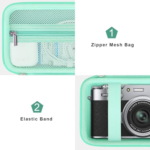 Canboc Carrying Case for Fujifilm X100VI/ X100V/ X100F/ X100S/ X-E5 Digital Camera, Zipper Mesh Pocket fit USB Cable, Green (Case Only) - color: Green