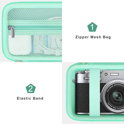 Canboc Carrying Case for Fujifilm X100VI/ X100V/ X100F/ X100S/ X-E5 Digital Camera, Zipper Mesh Pocket fit USB Cable, Green (Case Only) - color: Green