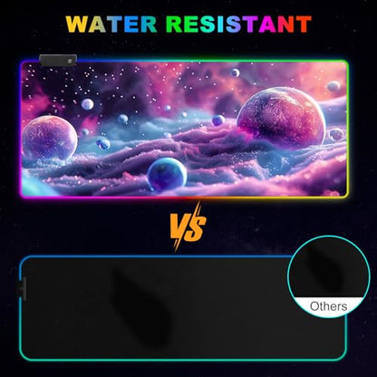 ARTSO Large RGB Gaming Mouse Pad, Led Big Mouse mat with 14 Light Modes, Extended Soft Computer Keyboard Mat Non-Slip Rubber Base, Colorful Purple Ball - color: Colorful Purple Ball