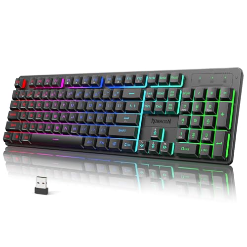 Redragon K521KS Wireless Gaming Keyboard, Tri-Mode BT/2.4G/USB-C RGB Mechanical Feeling Keyboard with Multimedia Keys, 4000mAh Battery, Anti-Ghosting, Compatible with PC - Upgrade - color: Black