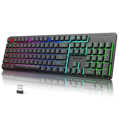 Redragon K521KS Wireless Gaming Keyboard, Tri-Mode BT/2.4G/USB-C RGB Mechanical Feeling Keyboard with Multimedia Keys, 4000mAh Battery, Anti-Ghosting, Compatible with PC - Upgrade - color: Black