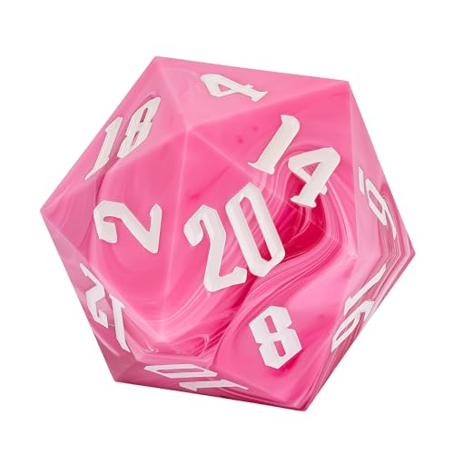 Giant D20 D&D Polyhedral Dice - 55mm, 20 Sided, Pink with White/White Number for RPG Table Games - color: Pink With White/White Number