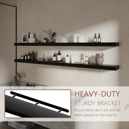 72 inch Long Floating Shelves for Wall,Solid Wood Long Wall Shelves Set of 2,Black Wooden Mounted Shelf,Bookshelf Bathroom Shelves (Black, 72 Inch) - color: Black, size: 72 Inch set of 2