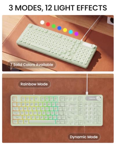 EWEADN V102 Wired Keyboard, 98 Keys Creamy Gaming Keyboard with Display Screen, Media Knob RGB Silent Wired Cute Computer Keyboard for Laptop PC Gamer - Green - color: Green
