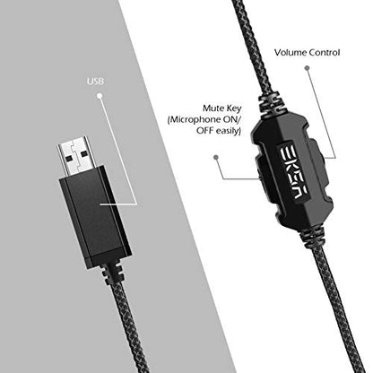 EKSA E1000 USB Gaming Headset for PC, Computer Headphones with Microphone/Mic Noise Cancelling, 7.1 Surround Sound, RGB Light - Wired Headphones for PS4, PS5 Console, Laptop, Call Center - color: RGB