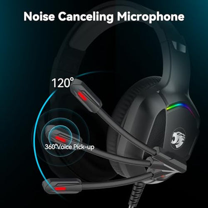 IMYB A36 Gaming Headset with Mic Stereo Headphones for Pc, PS5, Xbox | RGB Wired Over-Ear Noise Cancelling for Xbox Series X/S, PS4, Nintendo Switch, Computer, Laptop, Mac - color: Black