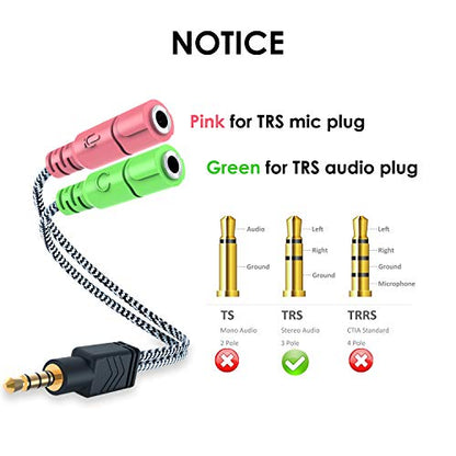 MillSO Headset Adapter, 3.3 Feet 3.5mm Mic and Audio Headphone Splitter (TRRS Male to 2 TRS Female) CTIA 4 Pole Stereo Jack Y Cable for Dual-Plug Headset to PS4, Xbox One, Phone, Laptop, PC - size: 1 Pack / 3.3 Feet