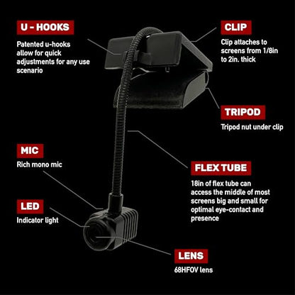 Center Cam V2 Center-Mounted Webcam — The Original Eye Contact Webcam, 1080p HD, Flexible Arm, for Zoom/Teams/Meet, Mac/PC/Linux