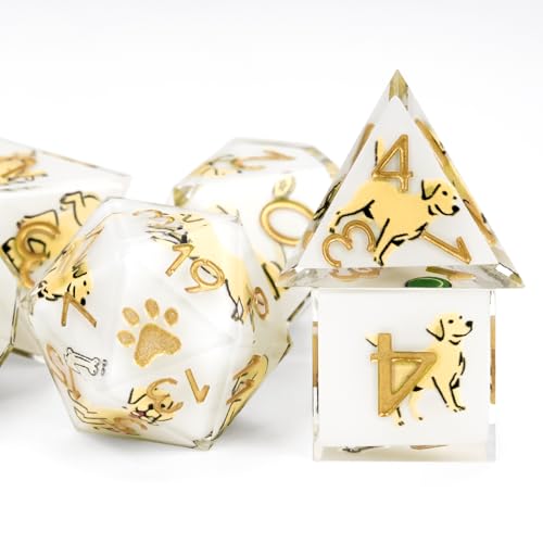 DND Dice Set 7-Pcs, Sharp Edge Cute Dog Style Resin Dice Polyhedral Resin Sharp Edge Dice for Roleplaying Games Dungeons and Dragons RPG MTG Table Games（Labrador） - color: White, style: Labrador