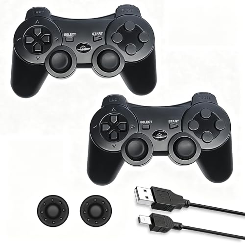 CFORWARD Controller for Version 3, Wireless Remote Gamepad Joystick for Verison 3 Console and PC, with Double Vibrating, Motion Sensor, 400mAh Battery, Charger Cable Cord, Thump Grips (2PK) - color: Black-2PK