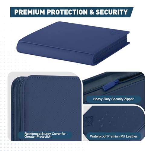 Premium Card Binder 12 Pocket for 720 Pockets Trading Card Binder, PU Zipper Card Collection Album, Sturdy Side-Loading Card Book Holder for MTG, TCG, Game Cards, Sports Cards - color: 12 Deep Blue