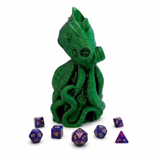 Steampunk Octopus Dice Tower Set Cthulhu Mechanical Dice Roller | Dice Rolling Tower with 7 dices for DND TTRPG, Fantasy Eldritch Horror Gaming Tabletop Accessory Decor Gift for DM Players - color: Cthulhu Steampunk