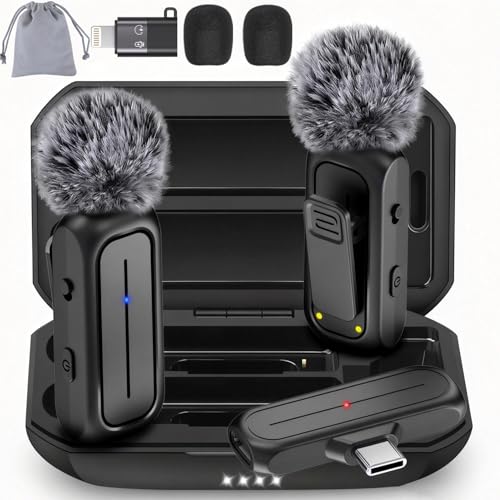 Wireless Mini Lavalier Microphone for iPhone, Android w/ Charging Case | Microphone for Content Creators, 65ft Clip on Dual Mics for TikTok, YouTube, Noise Reduction,Clear Voice, 6H Working Time