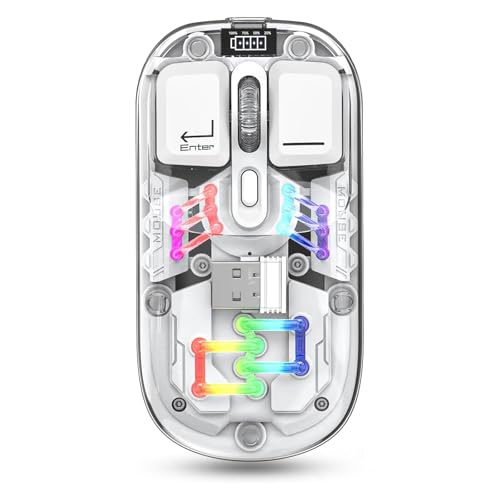 Wireless Bluetooth Mouse, Transparent BT + 2.4G Dual-Mode Mechanical Mouse with Magnetic Top Cover, Rechargeable RGB Backlit Gaming Mouse for Gaming/Esports/Desktop/Laptops/Tablets (White) - color: White