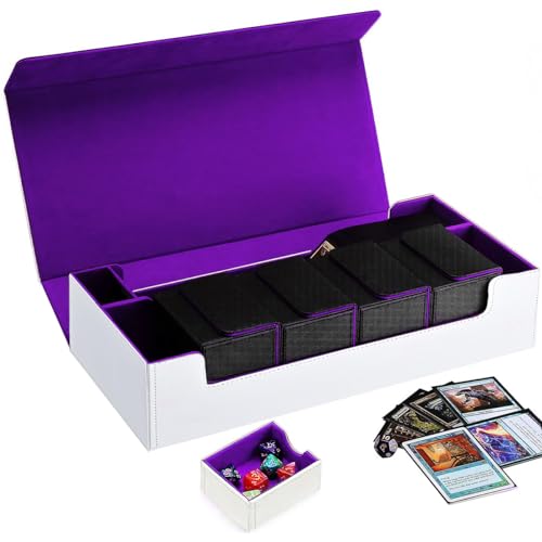Premium Trading Card Storage Case TCG Deck Box Holds 800+ Sleeved Cards for MTG, YuGiOh, Uno, Sport with Strong Magnet Closure（W&P） - color: A-White/Purple - 800 Cards