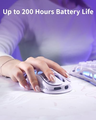 GravaStar Mercury M1 Pro Gaming Mouse, Lightweight Magnesium Alloy, 26,000 DPI, PAW3395DM Sensor, 5 Programmable Buttons, Support Wired/2.4GHz/BT, Up to 200 Hours Battery Life (Lavender Purple) - color: Purple