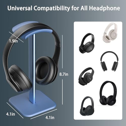 Headphone Stand for Desk - Headset Stand Headphone Holder (Blue) | with Aluminum Hanger and Plastic Headrest, headphone holder for AirPods Max, Sony, Bose, Beats and More - color: Blue