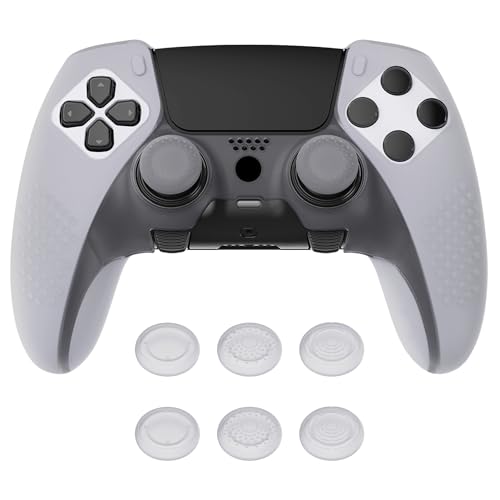 PlayVital 3D Studded Edition Anti-Slip Silicone Cover Case for ps5 Edge Controller, Soft Rubber Protector Skin for ps5 Edge Wireless Controller with 6 Thumb Grip Caps - Clear White - color: Clear White