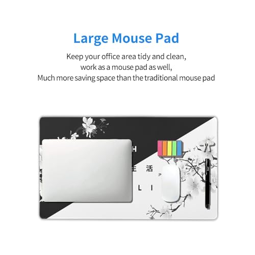 Black White Cherry Blossom Mouse Pad Large Japanese Sakura Death Life Desk Mat 60x35 cm Non-Slip Rubber Base Stitched Edge Large XL Playmat for Gaming Laptop Computer PC Desktop,24x14 Inch - color: Black White, size: 14" x 24"