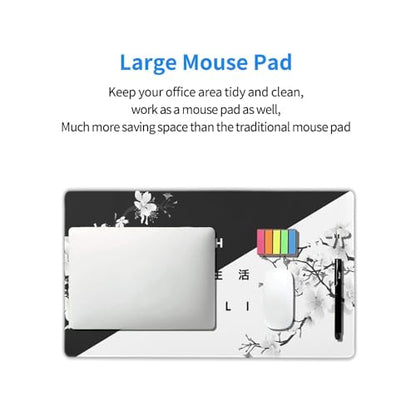 Black White Cherry Blossom Mouse Pad Large Japanese Sakura Death Life Desk Mat 60x35 cm Non-Slip Rubber Base Stitched Edge Large XL Playmat for Gaming Laptop Computer PC Desktop,24x14 Inch - color: Black White, size: 14" x 24"