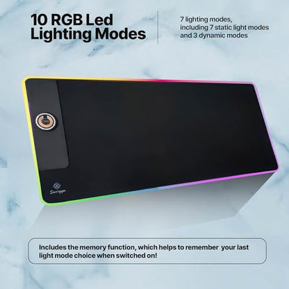 Wireless Charging RGB Gaming Mouse Pad 15W, LED Mouse Pad 35.43x15.75x0.16 in, Light Modes Extra Large Mousepad Non-Slip Rubber Base Computer Keyboard Mat for Gaming, MacBook, PC, Laptop, Desk
