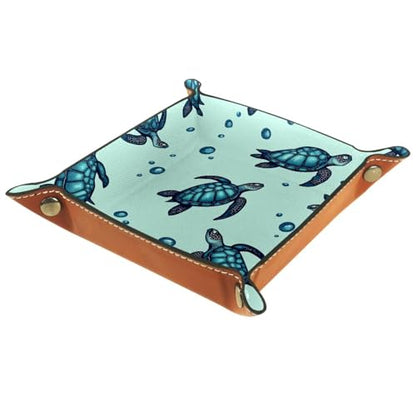 Dice Trays Turtles Ocean Holder Storage Box for Dice Games Like RPG DND, Leather Dice Holder Portable Folding Rolling Dice Tray, 16x16cm - color: Multi 9