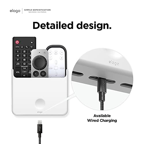 elago Universal Remote Holder Mount Compatible with Apple TV Remote and All Other Remote Controls - Adhesive Tape or Screw Mounting Options, Available Wired Charging [Large] [White] - color: White, size: Large