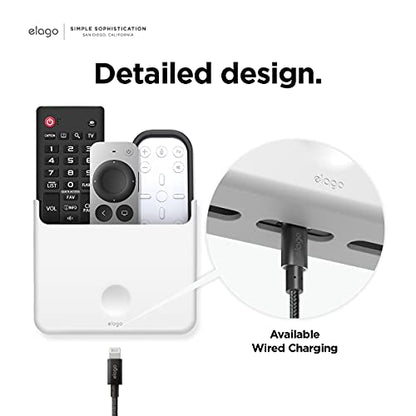 elago Universal Remote Holder Mount Compatible with Apple TV Remote and All Other Remote Controls - Adhesive Tape or Screw Mounting Options, Available Wired Charging [Large] [White] - color: White, size: Large