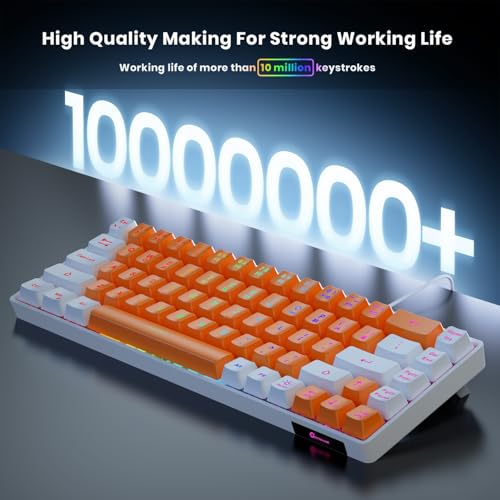 GEODMAER 65% Gaming Keyboard, LED Backlit Mini Wired Keyboard, Ultra-Compact Anti-Ghosting No-Conflict 68 Keys Membrane Gaming Wired Keyboard for PC Laptop Windows Gamer(Orange-White) - color: Orange-White