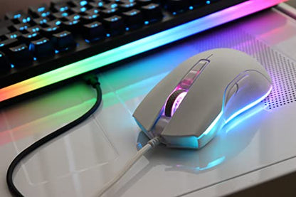 i-rocks M31E RGB Wired Gaming Mouse : 6400 DPI Optical Sensor - 60 Million Click lifespans - Compatible Software - 7 Programmable Buttons - Plain White - color: White