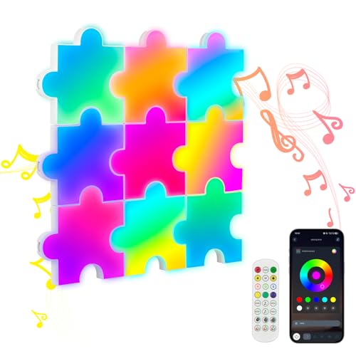 Glide Puzzle LED Light Panels, 9 Pack Smart RGB+IC Jigsaw-Shaped Modular Wall Panels with APP & Remote, 16 Million Colors, Music Sync, Gaming Lights for Bedroom Living Room Kids Room Party Decoration - color: Puzzle