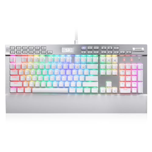 Redragon K550 RGB Gaming Keyboard, 104 Keys + 12 Macro G Keys Wired Mechanical Keyboard w/Aluminum Top Plate, Custom Clicky Purple Switch, Extra USB Port & Wrist Rest - color: White