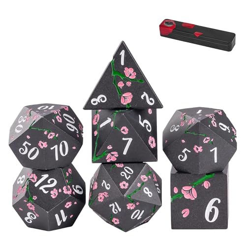 UDIXI Black Metal Dice Set D&D, 7PCS Flower Metal DND Dice Set for RPG | Pink Flower, Metal Case Packaging, Heavy Metal Dice, D&D Gift, for Dungeons and Dragons Role Playing Games Tabletop Games - color: Black-white