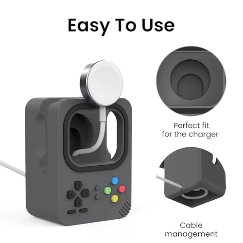 Delidigi iWatch Charger Holder Stand for Apple Watch Ultra 3 2 1, SE 3 2 1, Series 11 10 9 8 7 6 5 4 (49mm, 46mm, 45mm, 44mm, 42mm, 41mm, 40mm, 38mm), Stable Silicone Charging Dock - color: Dark Grey