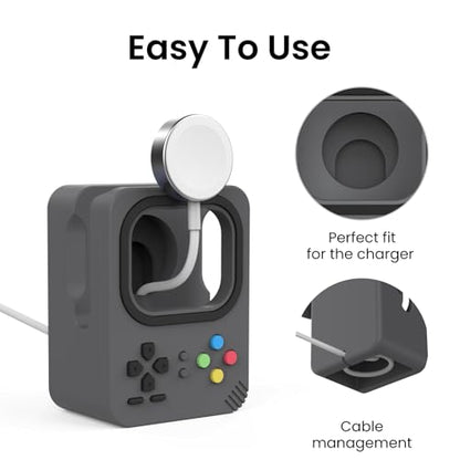 Delidigi iWatch Charger Holder Stand for Apple Watch Ultra 3 2 1, SE 3 2 1, Series 11 10 9 8 7 6 5 4 (49mm, 46mm, 45mm, 44mm, 42mm, 41mm, 40mm, 38mm), Stable Silicone Charging Dock - color: Dark Grey