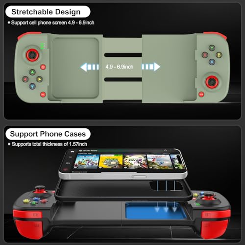 arVin Wireless Gaming Controller for iPhone Android PC Gamepad Joystick for iOS iPhone 15/14/13, iPad, Samsung Galaxy S23/S22/S21, Google Pixel, One Plus, Tablet, Call of Duty Mobile -with Back Button - color: Green