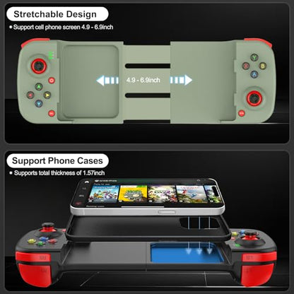 arVin Wireless Gaming Controller for iPhone Android PC Gamepad Joystick for iOS iPhone 15/14/13, iPad, Samsung Galaxy S23/S22/S21, Google Pixel, One Plus, Tablet, Call of Duty Mobile -with Back Button - color: Green