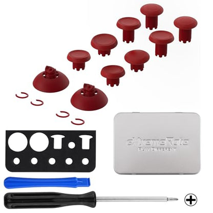 eXtremeRate ThumbsGear V3 Interchangeable Ergonomic Thumbsticks for PS5 Controller, Replacement Analog Thumb Sticks for PS4 Controller - Carmine Red 4 Height Adjustable Convex, Concave Grip Joysticks - color: Carmine Red