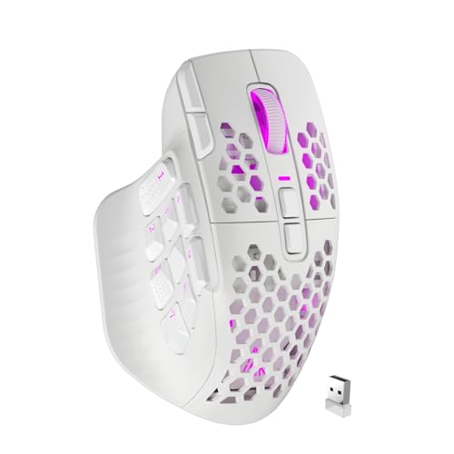 SOLAKAKA SM809 Pro Gaming Mouse with 9 Side Buttons,24000 DPI RGB Mouse for Gamer,16 Programmable Macros MMO Mouse (Wireless, 1-white2) - color: 1-white2