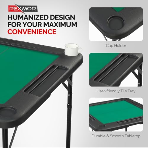 PEXMOR 34" Foldable Mahjong Table Portable, 4 Player Card Game Table w/Cup Holders & Chip Grooves, Tabletop Foldable, Poker Board Game Domino Table for Blackjack, Texas Hold'em (Black) - color: Black