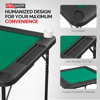 PEXMOR 34" Foldable Mahjong Table Portable, 4 Player Card Game Table w/Cup Holders & Chip Grooves, Tabletop Foldable, Poker Board Game Domino Table for Blackjack, Texas Hold'em (Black) - color: Black