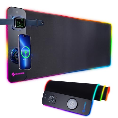 M15WR Wireless Charging RGB Gaming Desk Mat/Mouse pad, 3 in 1 Wireless Charging, 15 RGB Light Modes (Sound Pickup Mode, Power Failure Memory Function), 31.49" x 11.81" Non-Slip Rubber Base