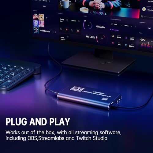 4K HDMI Capture Card for Streaming, Full HD 1080P 60FPS Capture USB 3.0 Audio Video Capture Card,for Switch/PS4/PS5/Xbox, Plug and Play, Works on Laptop, PC, Mac