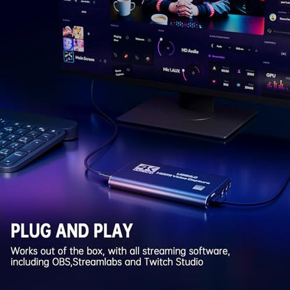 4K HDMI Capture Card for Streaming, Full HD 1080P 60FPS Capture USB 3.0 Audio Video Capture Card,for Switch/PS4/PS5/Xbox, Plug and Play, Works on Laptop, PC, Mac
