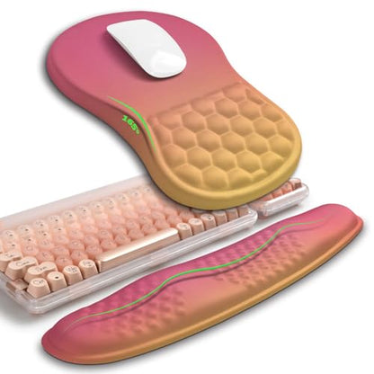 Hokafenle 2in1 Combination, Wave Keyboard Wrist Rest and Ergonomic Curvature Mouse Pad Wrist Support for Relieve Wrist Pain, Filled with Soft Cushion Memory Foam, Sunset Glow - color: Sunset Glow