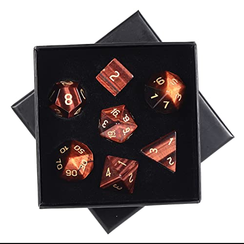 mookaitedecor 7 PCS Red Tiger's Eye DND Dice Set for RPG MTG Table Games | Crystal DND Dice, Role Playing Dice, Dungeons and Dragons, Polished Tumbled Stones, Home Decoration - color: Reddish Brown