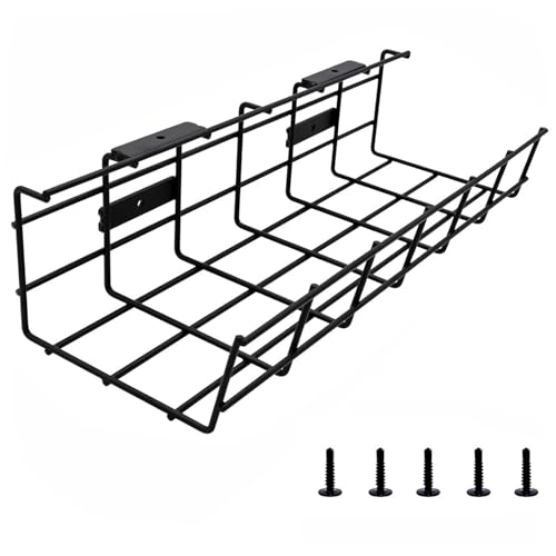 Under Desk Cable Management- 1 Pack Cord Organizer. Metal Wire Cable Management Tray for Office, Studio and Home. Super Sturdy Under Table Cable Raceways Management - Black Cable Organizer - color: Black*1Pack