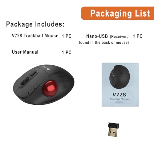 J-Tech Digital Wireless Trackball Ergonomic Mouse w/Free & Easy Thumb Control | DPI Adjustment, Precision Tracking, Multi-System Compatibility with PC, Laptop, Windows, Mac [V728] - size: Wireless Trackball Ergonomic Mouse